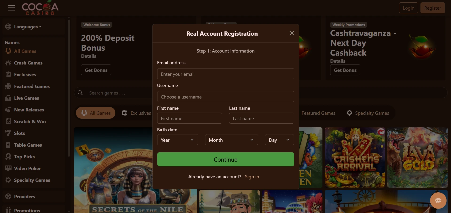 Cocoa registration form
